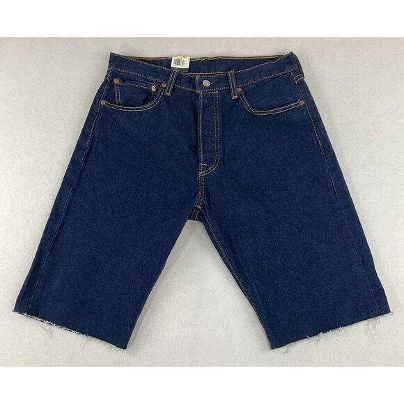 Levi's 501 93 Denim Jean Shorts Cut Off Blue‎ Frayed Mens 32 IRREGULAR NWT - Picture 1 of 12